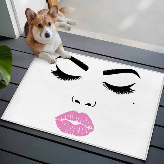 Women Eyebrows Lip Front Door Rugs 2x3 ft Abstract Modern Face Small Rug for Entryway Non Slip Washable Bathroom Door Mat Absorbent Floor Mat for Indoor Entrance