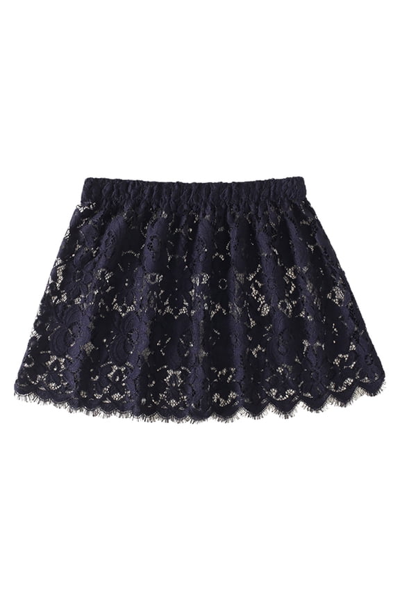Women Eyelash Floral Lace Shirt Extender Layered Faux Top Hem Lower Sweep Skirt