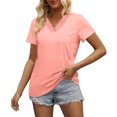 thumbnail image 1 of Women Eyelet Tshirts Vneck Patchwork Blouses Short Sleeve Basic Tees Tops Trendy Summer Outfits, 1 of 6