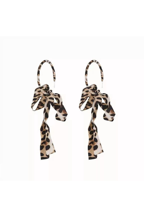 Women Fabric Wrapped Leopard Print Hoop Earrings, Bohemian Big Circle Earrings with Ribbon, 1.97 Handmade Colorful Statement Earrings