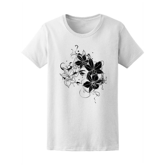 Women Face Orchid Flowers Around T-Shirt Women -Image by Shutterstock, Female Large