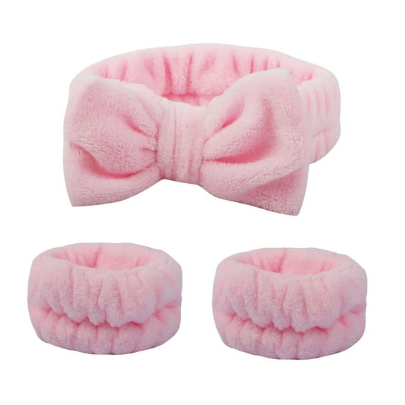Women Face Wash Headband Wristband Set, Spa Facial Makeup Headbands, Soft Coral Fleece Skincare Headband, Bow Wrist Band for Washing Face, Mask Spa Gifts