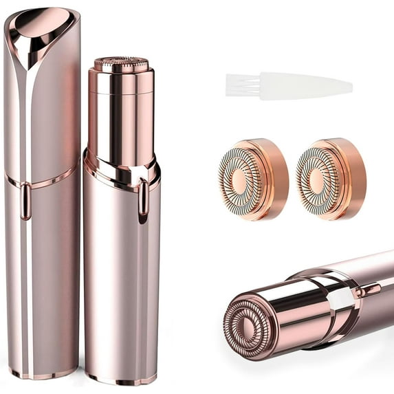 Women Facial Hair Removal Device Battery Operated with 2 Replacement Heads,Ladies Face Shaver for Peach Fuzz Upper Lip,Chin, Facial Hair Removal for Women, Rose Gold