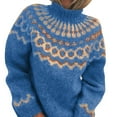 thumbnail image 1 of Women Fair Isle Knit Sweater Long Sleeve Color Block Printing Turtleneck Knit Sweater Blue XL, 1 of 2