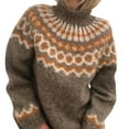 thumbnail image 1 of Women Fair Isle Knit Sweater Long Sleeve Color Block Printing Turtleneck Striped Sweater Khaki M, 1 of 5