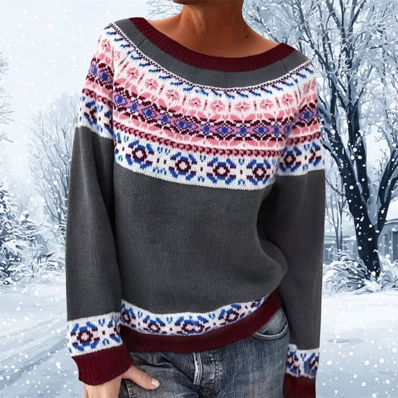 Women Fair Isle Sweater Knit Fall Outfits for Women Vintage Sweaters for Women Plus Size Summer Outfits Workout Tops for Women Oversized Shirts for Women Long Sleeve Cute Tops,Light Violet,S
