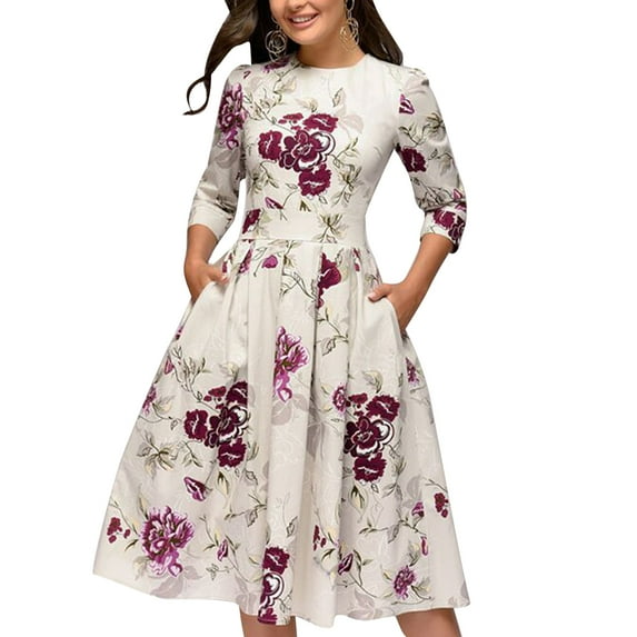 Women Fair Lady Flower Dress New Retro Ladies Floral Print Frilly dresses Graceful Plearted Vestidos Feminine Dress