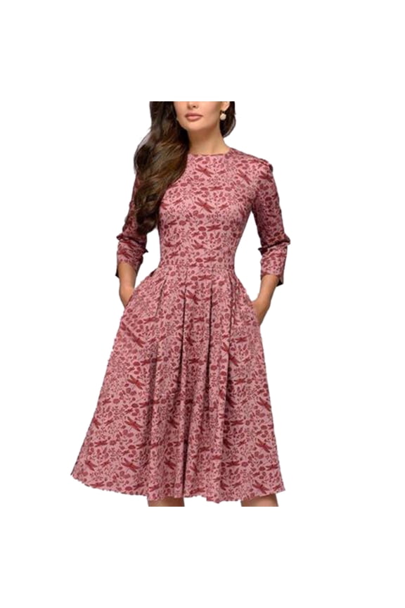 Women Fair Lady Flower Dress New Retro Ladies Floral Print Frilly dresses Graceful Plearted Vestidos Feminine Dress