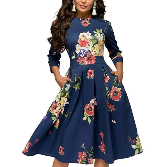 Women Fair Lady Flower Dress New Retro Ladies Floral Print Frilly dresses Graceful Plearted Vestidos Feminine Dress