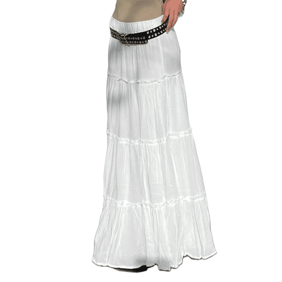 Women Fairy Maxi Skirt Vintage Pleated Long Skirts Elastic High Waist Swing Skirts Streetwear