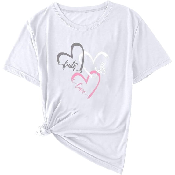 Women Faith Hope Love Graphic Tees Short Sleeve T-Shirts Summer Casual Inspirational Tops Heart Print Valentines Tshirt