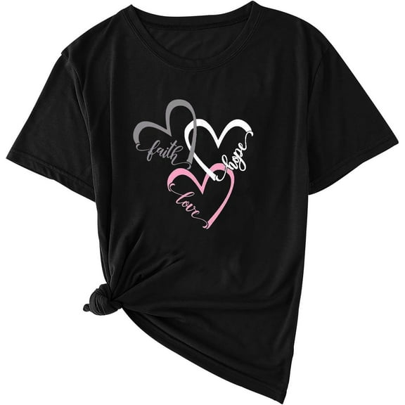 Women Faith Hope Love Graphic Tees Short Sleeve T-Shirts Summer Inspirational Tops Heart Print Valentines Tshirt
