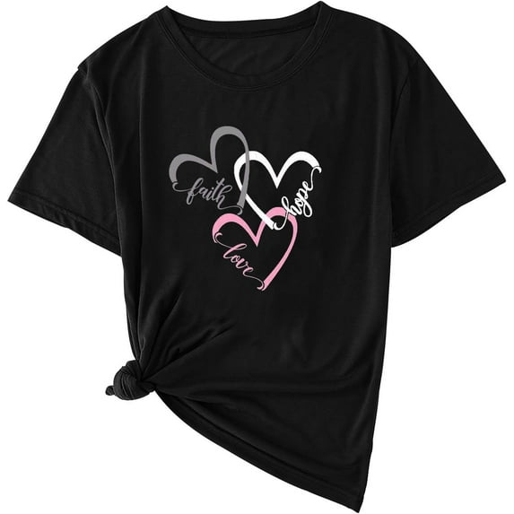 Women Faith Hope Love Graphic Tees Short Sleeve T-Shirts Summer Inspirational Tops Heart Print Valentines Tshirt