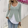 thumbnail image 1 of Women Fake Two Piece Patchwork Tunic Top Loose Crew Neck Button Up Henley Shirts Long Sleeve Dressy Casual Blouse, 1 of 6