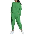 thumbnail image 1 of Women Fall 2 Piece Lounge Outfit Solid Color Irregular Long Sleeved Hoodie Pants Set Round Neck Shirt Set Plus Size Tracksuit Casual Outfit Green S-5XL, 1 of 8