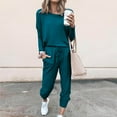 thumbnail image 1 of Women Fall 2 Piece Loungewear Outfit Long Sleeve Tops High Waisted Jogger Pants Set Travel Clothes Tracksuit New 2 Piece Sets for Women Fall Casual Navy XXL, 1 of 5