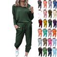thumbnail image 1 of Women Fall 2 Piece Loungewear Outfits Crew Neck Long Sleeve Pullover Jogger Pants Set Soft Comfortable Daily Streetwear Outfit Green Long Sleeve Pullover Outfits XL, 1 of 3