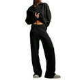thumbnail image 1 of Women Fall 2 Piece Outfits Sweatsuits V-Neck Long Sleeve Sweatshirt Wide Leg Pants Tracksuit Lounge Sets Black L, 1 of 8
