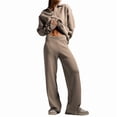 thumbnail image 1 of Women Fall 2 Piece Outfits Sweatsuits V-Neck Long Sleeve Sweatshirt Wide Leg Pants Tracksuit Lounge Sets Khaki S, 1 of 8