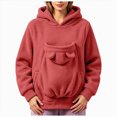 thumbnail image 1 of Women Fall And Winter Casual Solid Color Pet O Neck Pocket Sweatshirt Funny Pullover With Half Zipper Purr Pup Pet Pocket Hoodie, 1 of 9