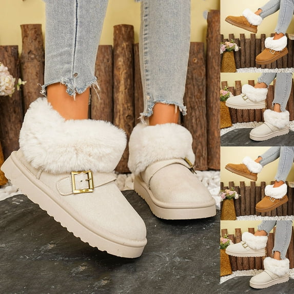 Women Fall Boots Round Toe Thickened Velvet Solid Color Boots Women's Fashionable Casual Winter Warm Short Snow Boots Outdoor Ankle Boots