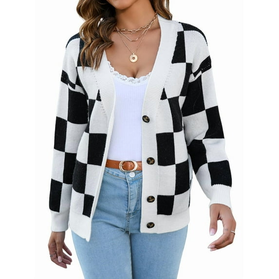 Women Fall Button Down Long Sleeve Cardigan Open Front Ribbed Knit Oversized Cardigan Sweaters Black L