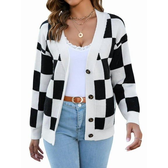 Women Fall Button Down Long Sleeve Cardigan Open Front Ribbed Knit Oversized Cardigan Sweaters Black M