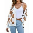 thumbnail image 1 of Women Fall Button Down Long Sleeve Cardigan Open Front Ribbed Knit Oversized Cardigan Sweaters Camel M, 1 of 8