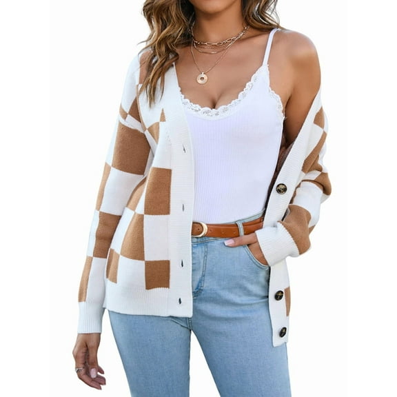 Women Fall Button Down Long Sleeve Cardigan Open Front Ribbed Knit Oversized Cardigan Sweaters Camel S