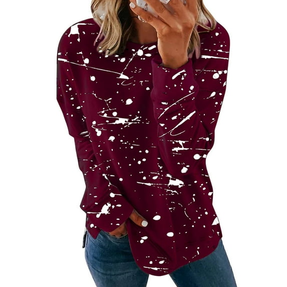 Women Fall Casual Loose Striped T-Shirts Long Sleeve Graffiti Print Pullover Tops Tie Dye Blouses Tunic Sweatshirts T-Shirts Tops