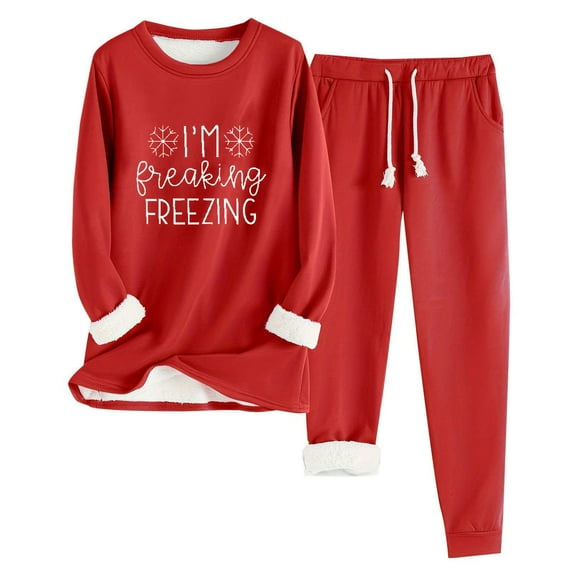 Women Fall Clothes 2 Piece Outfits for Women Womens Solid Color Long Sleeve Round Neck Pullover and High Waist Lounge Pants Two Piece Set My Items