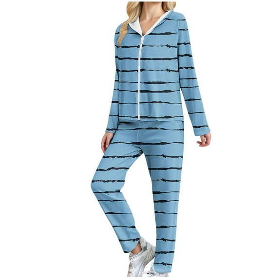 Women Fall Clothes 2 Piece Sets for Women Ladies Loungewear Set Stripe Front Zip Hoodie Jacket and Loose Fit Casual Pants for Winter My Items