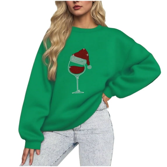 Women Fall Clothes Fashion Casual Print Round Neck Rhinestone Loose Long Sleeve Blouse Sweatshirts Warm Travel Clothes Trendy Fall Going Out Tops for Women Soft Lightweight Top Trendy