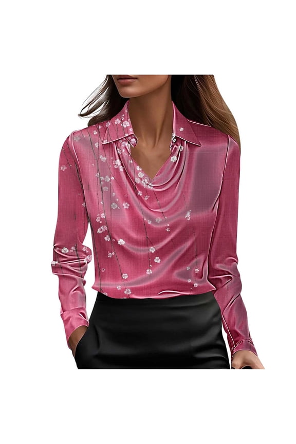 Women Fall Clothes Floral Print Satin Shirt for Women Long Sleeve Tshirts Elegant Cowl Neck and Lapel Neck Tops Blouse New Arrivals My Items