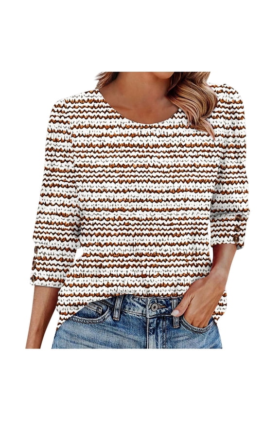 Women Fall Clothes Trendy Cute Tops Fall Break Western 3/4 Sleeve Shirts Graphic Striped Sweatshirt Cropped