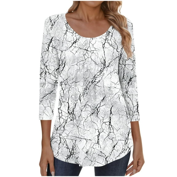 Women Fall Clothes Trendy Fall Tops 2025 Trendy Tunic Shirts Dressy 3/4 Sleeve Shirts Petite Oversized Sweatshirt Vintage