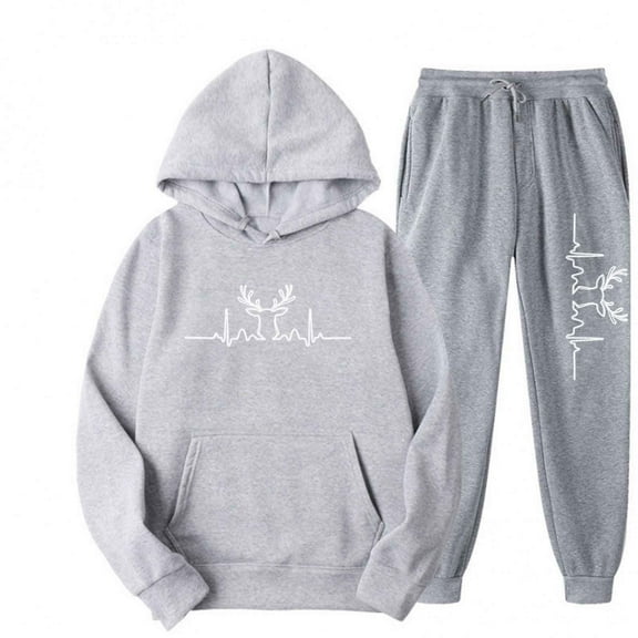 Women Fall Clothes Two Piece Outfits for Women Casual Hooded Sweatshirt Featuring Christmas Print Sweatpants Two Piece Outfit for Winter My Items