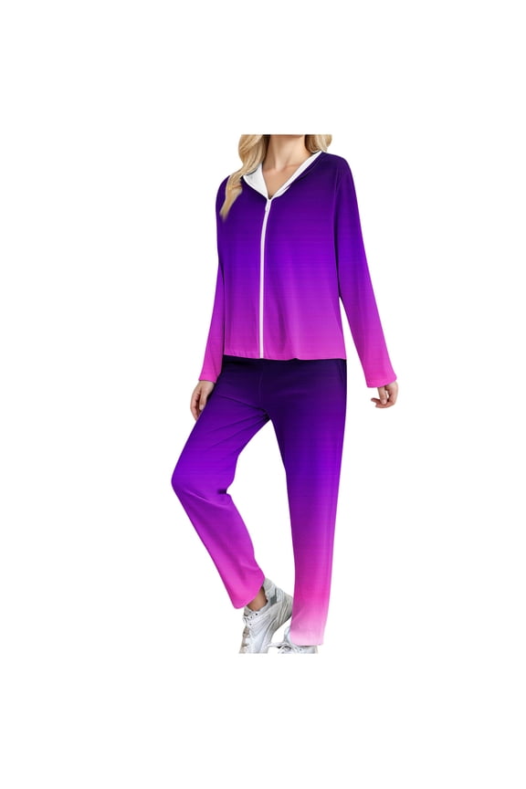 Women Fall Clothes Two Piece Sets for Women Everyday 2 Piece Outfit Soft Gradient Zip up Hooded Jacket and Comfortable Casual Sweatpants My Items