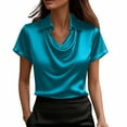 thumbnail image 1 of Women Summer Clothes Satin Shirt for Women Short Sleeve Tshirt Cowl Neck Shirts Lapel Neck Tops Blouse New Arrivals My Items, 1 of 8