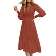 thumbnail image 1 of Women Fall Dresses 2023 Long Sleeve Crew Neck Pleated Tiered Maxi Dress Boho Long Dress High Waisted A-Line Ruffle Dress, 1 of 5