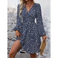 thumbnail image 1 of Women Fall Dresses Casual Long Sleeve Deep V Sexy Dress A-line Elastic High Waisted Flowy Dress, 1 of 7
