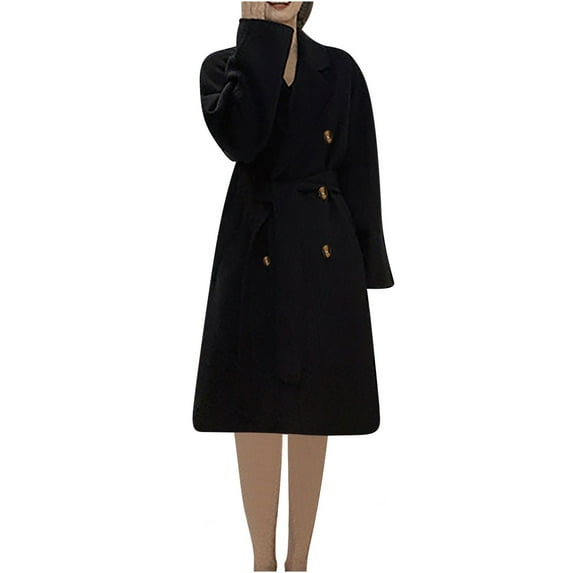 Women Fall Fashion 2023 Casual Knee Length Trench Coat Solid Open Front Cardigan Trench Coat Long Sleeve Jackets with Pockets