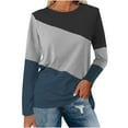 thumbnail image 1 of Women Fall Fashion Clothes Long Sleeve Shirts Color Block Patchwork Casual Lightweight Crewneck Pullover Blouse, 1 of 5
