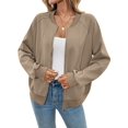 thumbnail image 1 of Women Fall Fashion Oversized Zip Up Sweatshirt Jackets Casual Long Sleeve Bombers Outerwear Winter Outfits Khaki S, 1 of 9