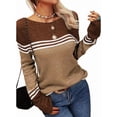thumbnail image 1 of Women Fall Fashion Sweaters Colorblock Striped Crewneck Winter Trendy Pullover Tops Khaki XXL, 1 of 5