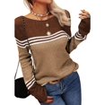 thumbnail image 1 of Women Fall Fashion Sweaters Colorblock Striped Crewneck Winter Trendy Pullover Tops Khaki XXL, 1 of 5