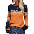 thumbnail image 1 of Women Fall Fashion Sweaters Colorblock Striped Crewneck Winter Trendy Pullover Tops Orange L, 1 of 5