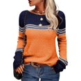 thumbnail image 1 of Women Fall Fashion Sweaters Colorblock Striped Crewneck Winter Trendy Pullover Tops Orange M, 1 of 3