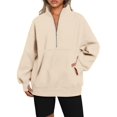 thumbnail image 1 of Women Fall Half Zip Pullover Oversized Fleece Mock Neck Hoodies Fashion Outfits Winter Clothing Apricot S, 1 of 6