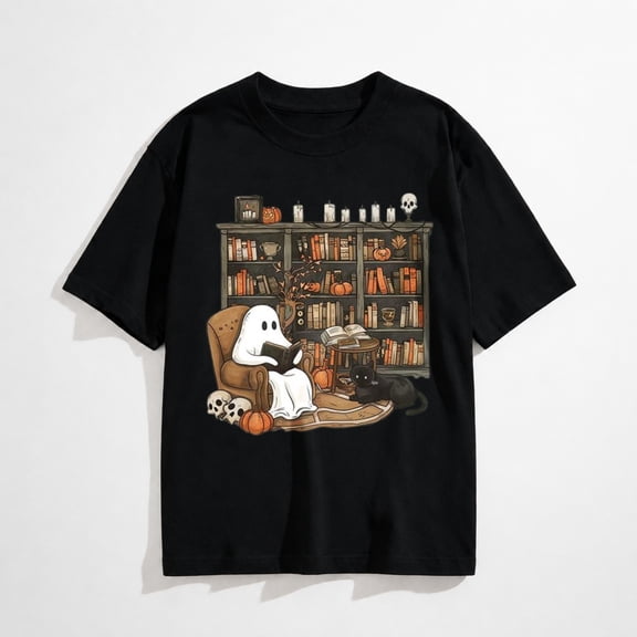 Women Fall Halloween Doodles Crew Neck Shirt Funny Family Party Celebration Short Sleeve Tee Pumpkin Graphic T-shirt